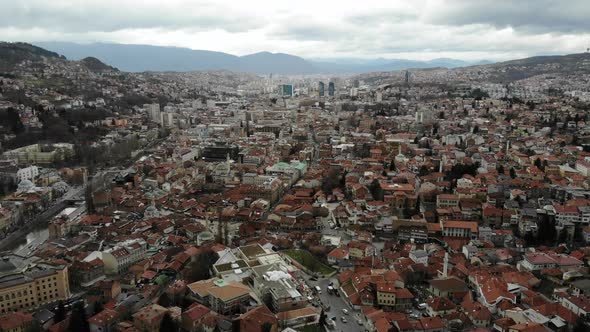 Sarajevo Drone Footage on a Gloomy Day