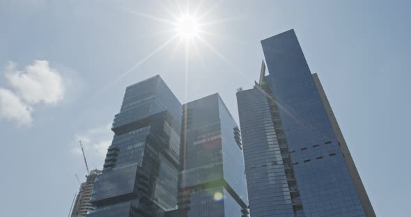 Timelapse of glass skyscrapers in Tel Aviv, Israel with cloud reflections