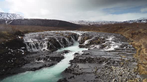 Blue Waterfall Bruarfoss in South West Iceland