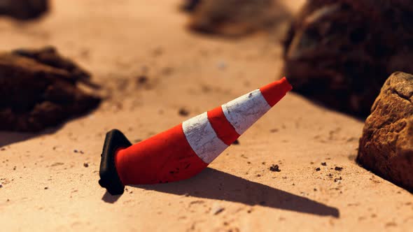 Traffic Safety Cone at Empty Sand Beach
