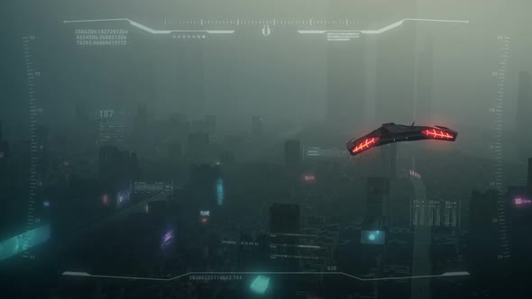 3D Hud City of the future foggy