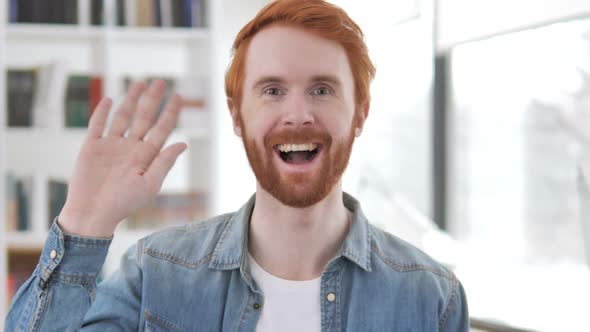 Hello Casual Redhead Man Waving Hand