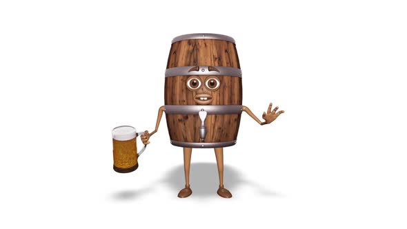 Wooden Barrel Holds Beer Loop On White Background