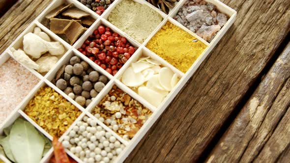 Various spices in a tray 4k