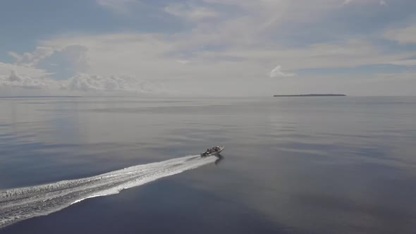 Aerial view of speed boat.