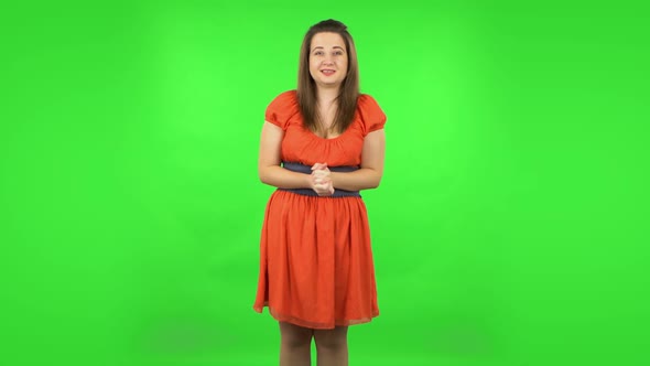 Cute Girl Worrying in Expectation Then Disappointed and Upset. Green Screen