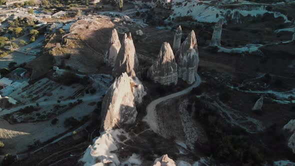 Aerial View of Fairy Chimneys Valleys in Cappadocia Nevsehir Turkey