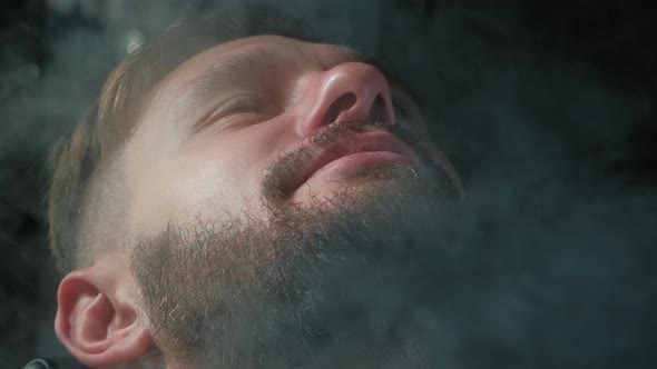 Shaving Process of Beards in Barbershop. Steam Shave