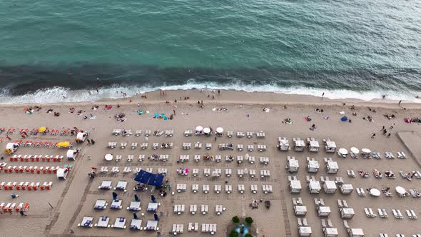 People swim in the sea aerial view 4 K Turkey Alanya