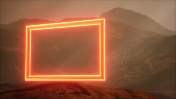 Neon Portal on Mars Planet Surface With Dust Blowing alt