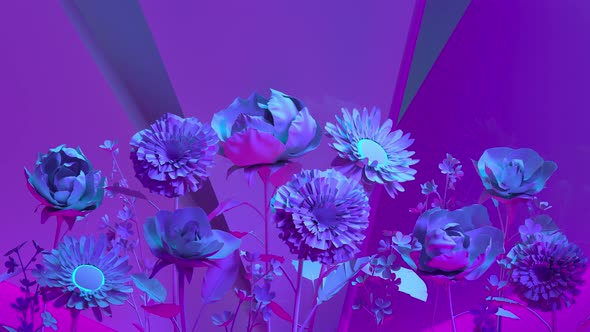 Growing flowers in a metaverse with neon lighting