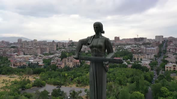  Aerial view Mother Armenia statue in Victory Park, Yerevan, Armenia. 