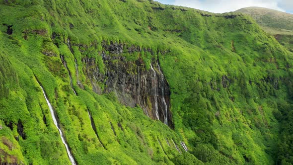 Cliffs with Waterfalls of Poco Ribeira Do Ferreiro Flores Island Azores