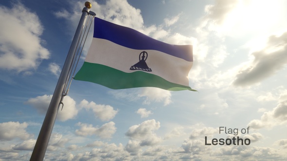 Lesotho Flag on a Flagpole
