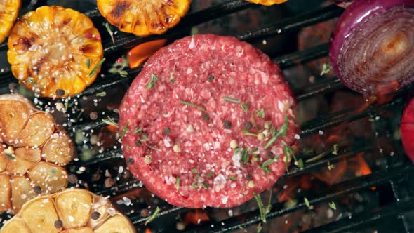 Super Slow Motion Top Shot of Seasoning Falling on Fresh Minced Meat at 1000 Fps