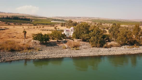 Orthodox Church of the 12 Apostles. Sea of Galilee. Capernaum. Aerial View