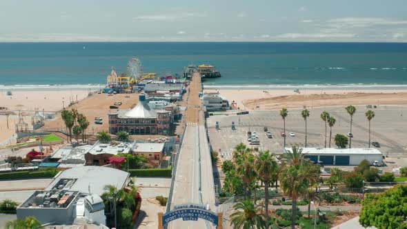 Cinematic Panoramic View on Closed Santa Monica Pier - the End of the 66 Road