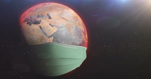 Earth Turning With Medical Mask Side Protecting From Covid Corona Virus Loop 4K