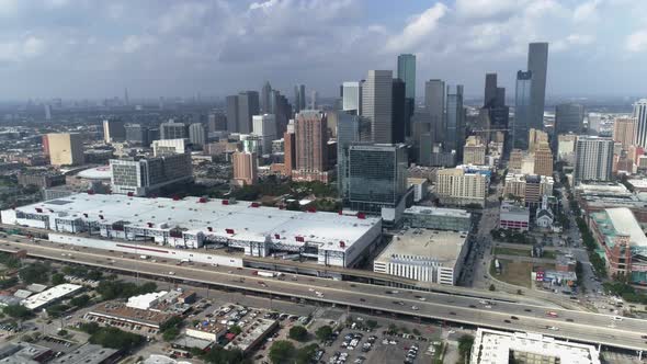 This video is of an aerial view of downtown Houston skyline on a cloudy day. This video was filmed i