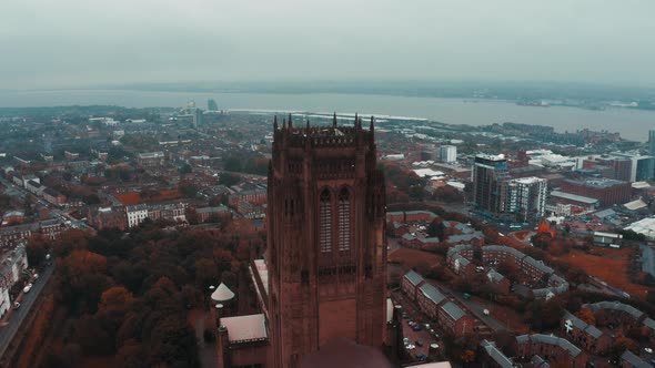 Aerial View of the Liverpool Cathedral or Cathedral Church of Christ