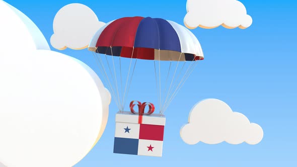 Box with National Flag of Panama Falls with a Parachute