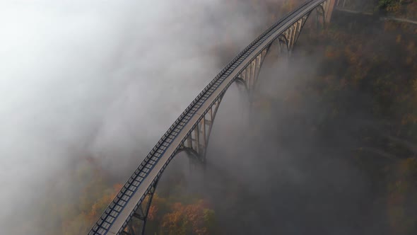 Aerial Video of the Magnificent Djurdjevica Bridge Over the Tara River Canyon in the Northern Part