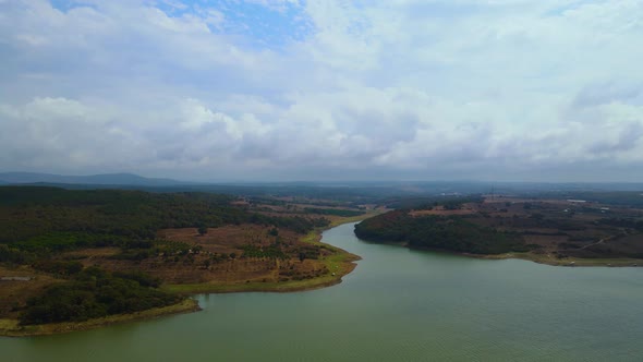 lake view on a cloudy day, reservoir water, lake, water supply, landscape