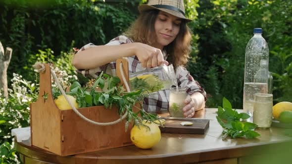 Woman Enjoying Summer Drinking Lemonade