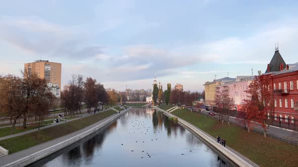 Panoramic Sunset View of the River Promenade Old Churches