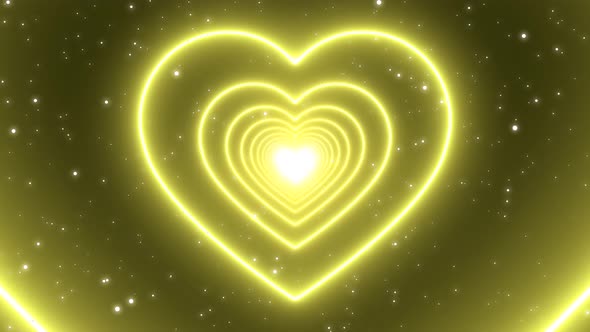 Yellow Gold Neon Lights Love Heart Tunnel Abstract Glow Particles 4K Moving Wallpaper Background