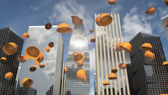 Builders and Engineers Throw Up Orange Construction Helmets at Labor Day