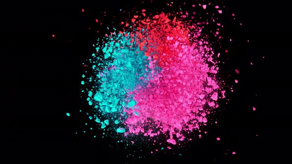 Super Slow Motion Shot of Rotating Color Powder Expolosion Isolated on Black Background at 1000Fps