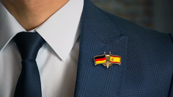 Businessman Friend Flags Pin Germany Spain