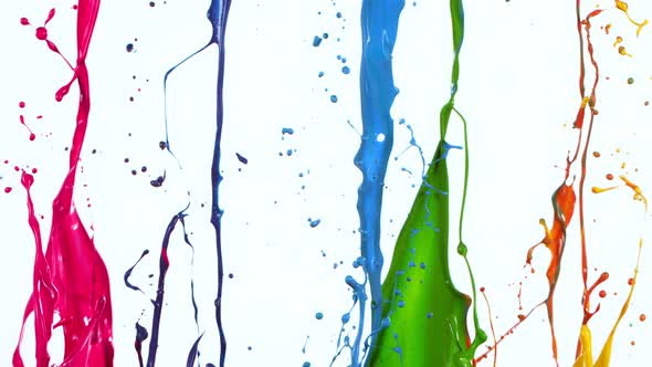 Colorful Paint Splashes in Super Slow Motion Isolated on White Background 1000Fps