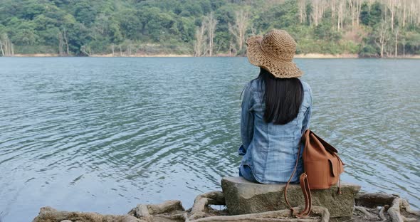 Woman enjoy the view in countryside