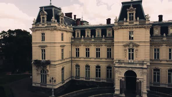 Aerial drone view of a flying over the old palace.