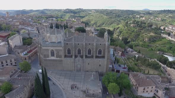 Aerial video of the Monastery of San Juan de los Reyes and views of Toledo, Spain
