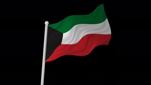 Kuwait Flag Flying Animated Black Background