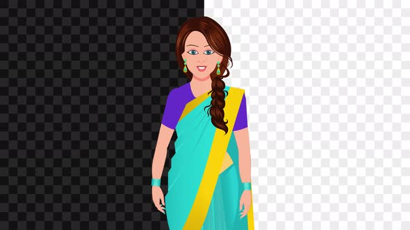 2D Indian Female Cartoon Character Talking in Alpha Channel