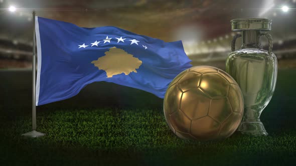 Kosovo Flag With Football And Cup Background Loop 4K