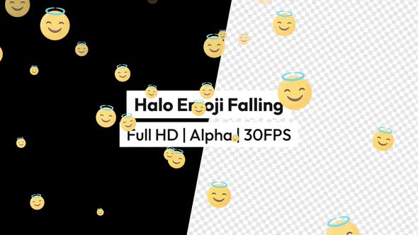 Smiling Happy Face Halo Emoji Falling with Alpha