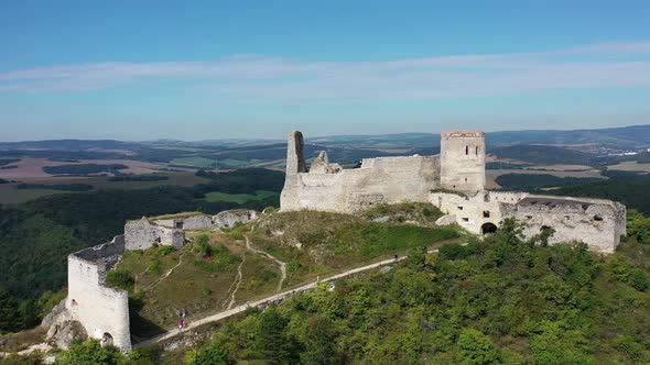 Aerial view of Cachtice Castle in the village of Cachtice in Slovakia