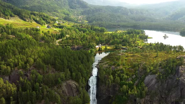 Latefossen Is One of the Most Visited Waterfalls in Norway and Is Located Near Skare and Odda