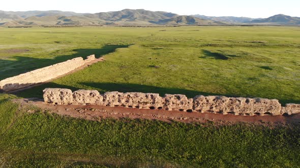 Ruins of Ancient City, Building and Wall From Ancient Times in Treeless Vast Plain of Mongolia