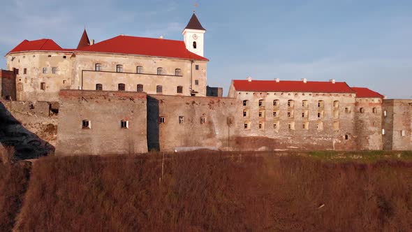 Beautiful Evening View from Above of The Castle Palanok in Mukachevo