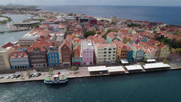 Aerial orbit over the Punda - historical center of Willemstad, Curaçao