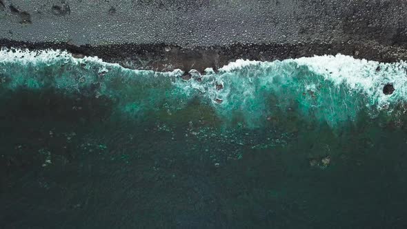 Top View of a Deserted Black Volcanic Beach