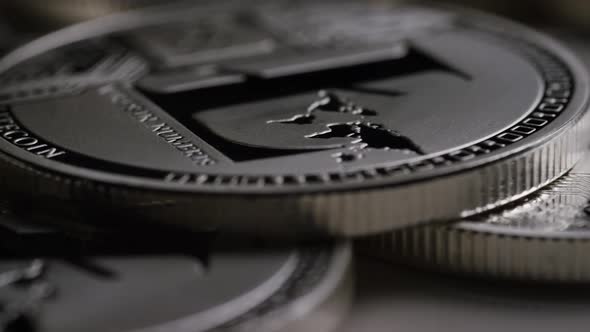 Rotating shot of Litecoin Bitcoins