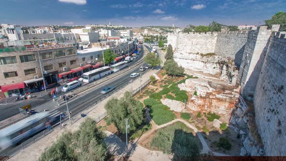 View From the Top of Damascus Gate to Jerusalem Old Town Timelapse