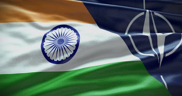 India and NATO waving flag animation looped